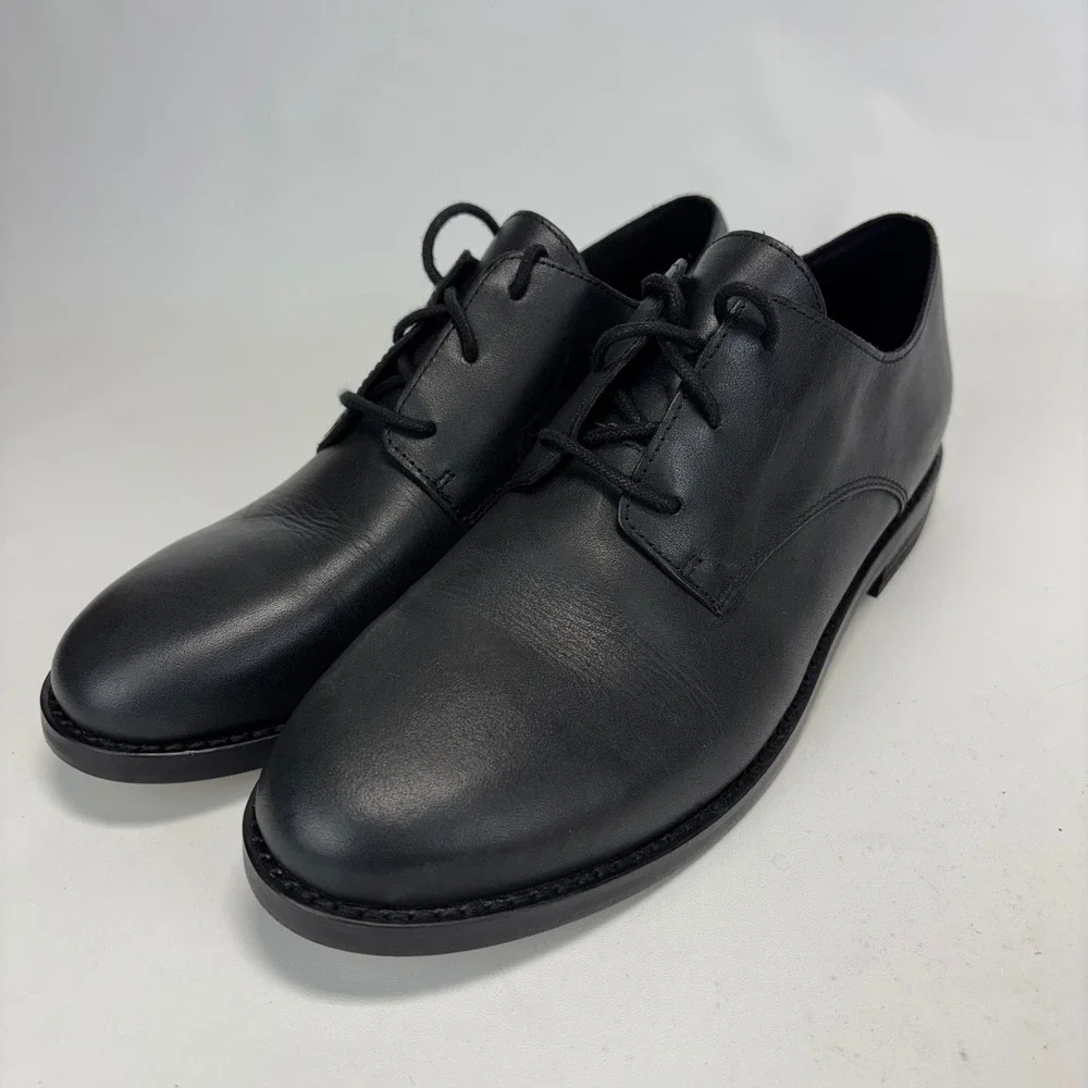 Eileen Fisher Oxford Shoes Women 7.5 Black Leather Lace Up Derby Minimalist Work